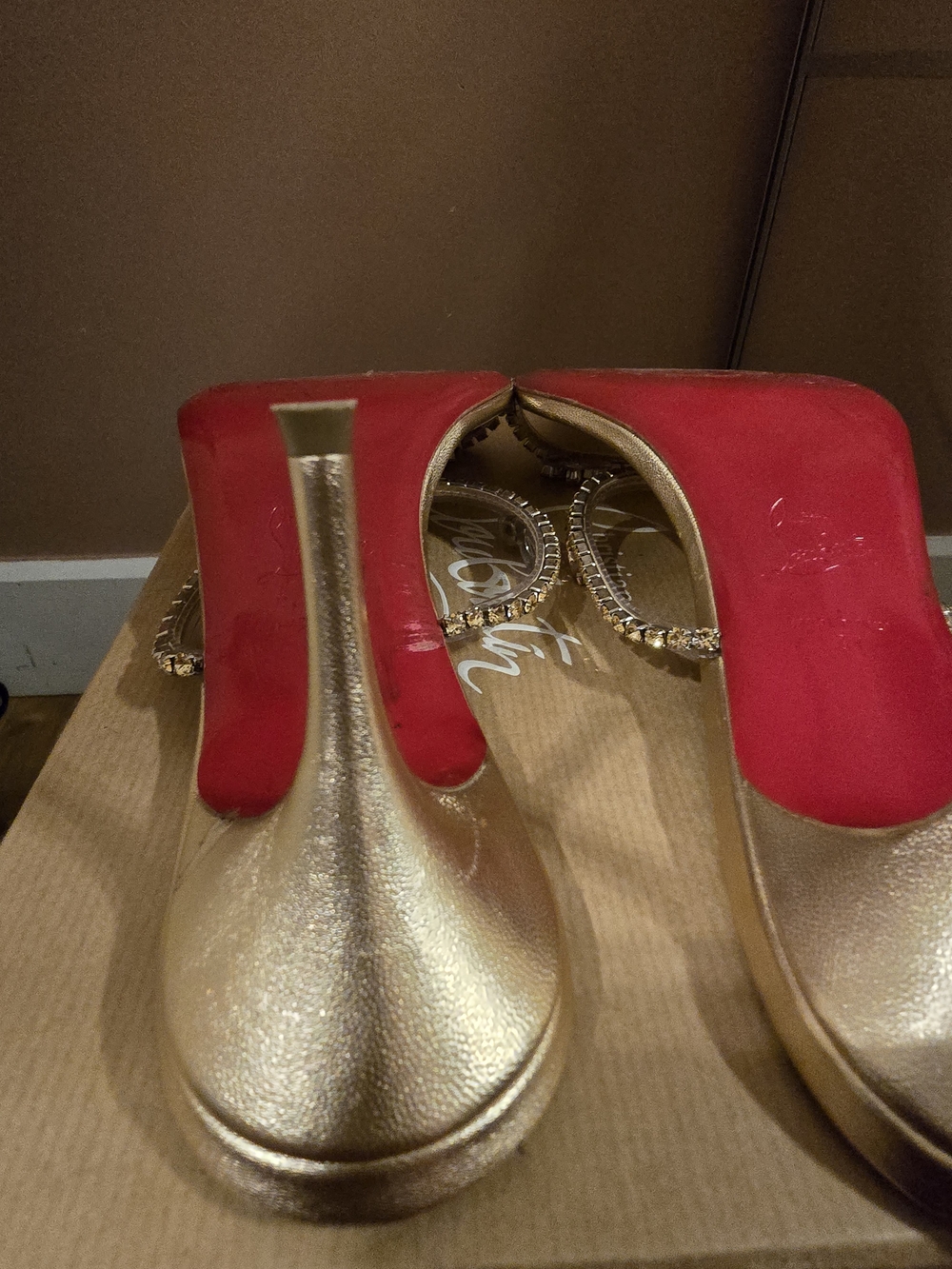 Christian Louboutin Just Queen Gold Jeweled Slide Sandals Size 41 - 70cm heel - Picture 8 of 11